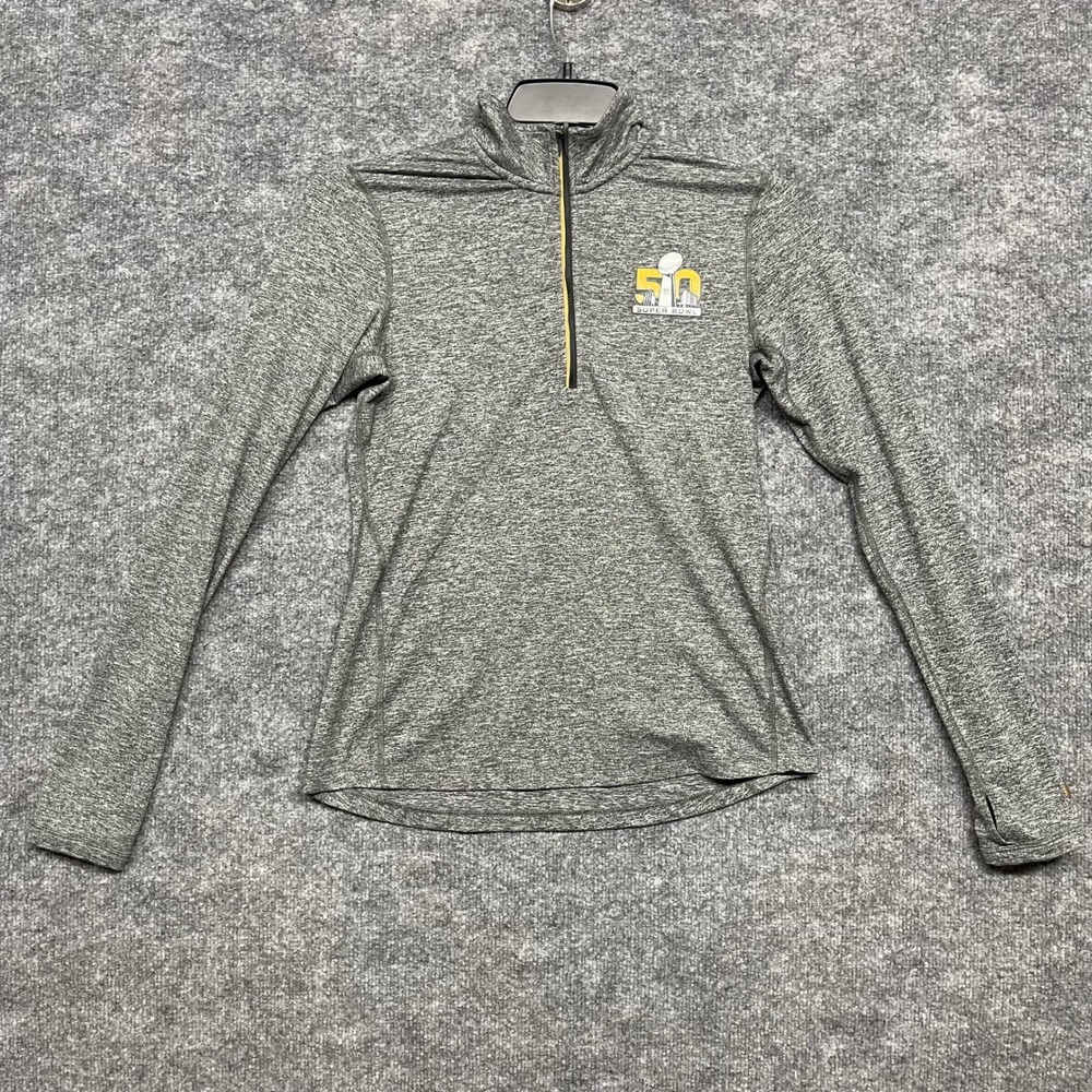 NFL Super Bowl L 50 Sweatshrt Womens Small Gray Nike Dri-FIT 1/4 Zip Pullover